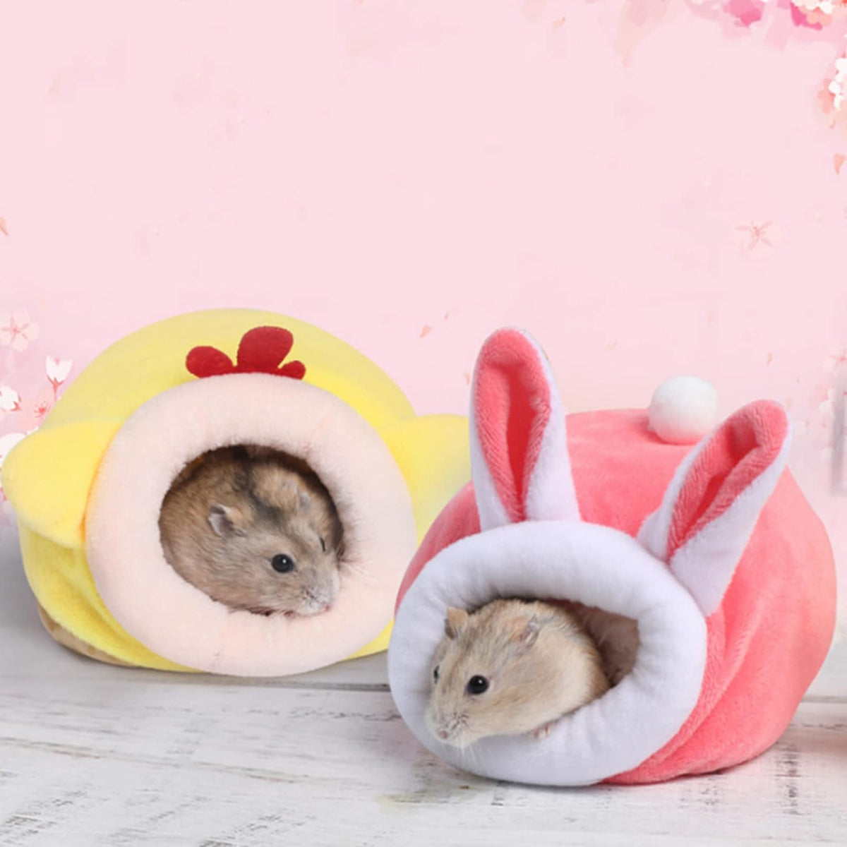 Guinea Pig Bed, Cozy Rabbit Houses and Hideouts, Washable Guinea Pig Hideout Fleece Bedding Sleeping, Winter Warm Bunny Bed House for Small Pets Squirrel Cage Accessories (1 Pcs-Pink, Small)