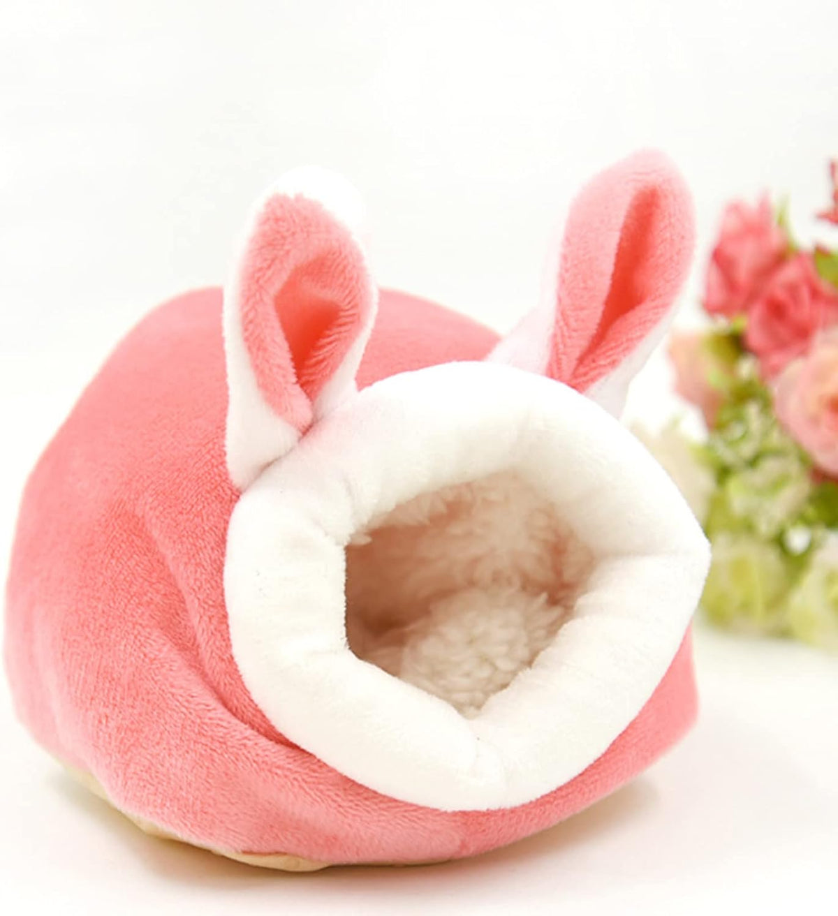 Guinea Pig Bed, Cozy Rabbit Houses and Hideouts, Washable Guinea Pig Hideout Fleece Bedding Sleeping, Winter Warm Bunny Bed House for Small Pets Squirrel Cage Accessories (1 Pcs-Pink, Small)