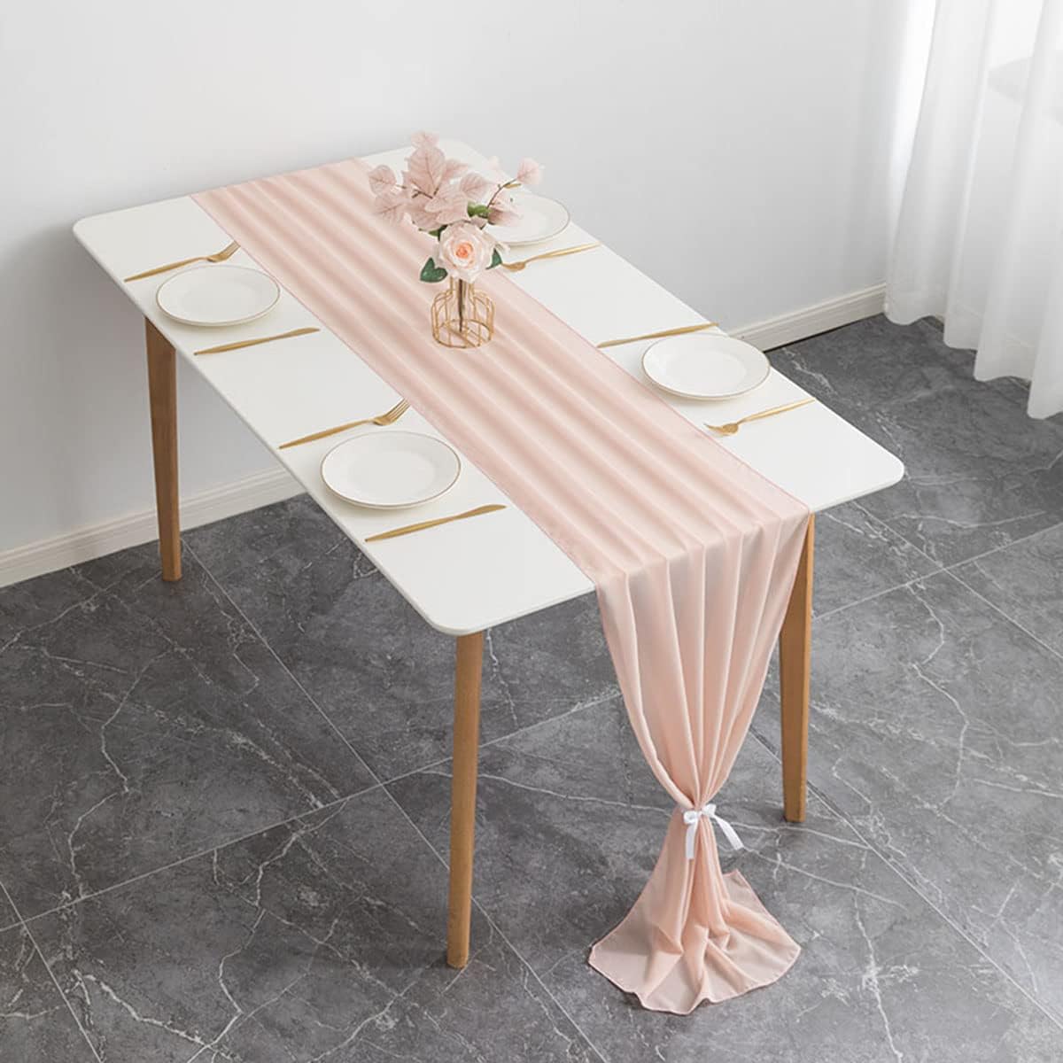 2 Pack Chiffon Table Runner 120 inches,Romantic Wedding Runner Tablecloth Décor for Bridal Shower Bachelorette Party,Chiffon Sashes,Chair Sash Wedding Birthday Decoration (Peach)