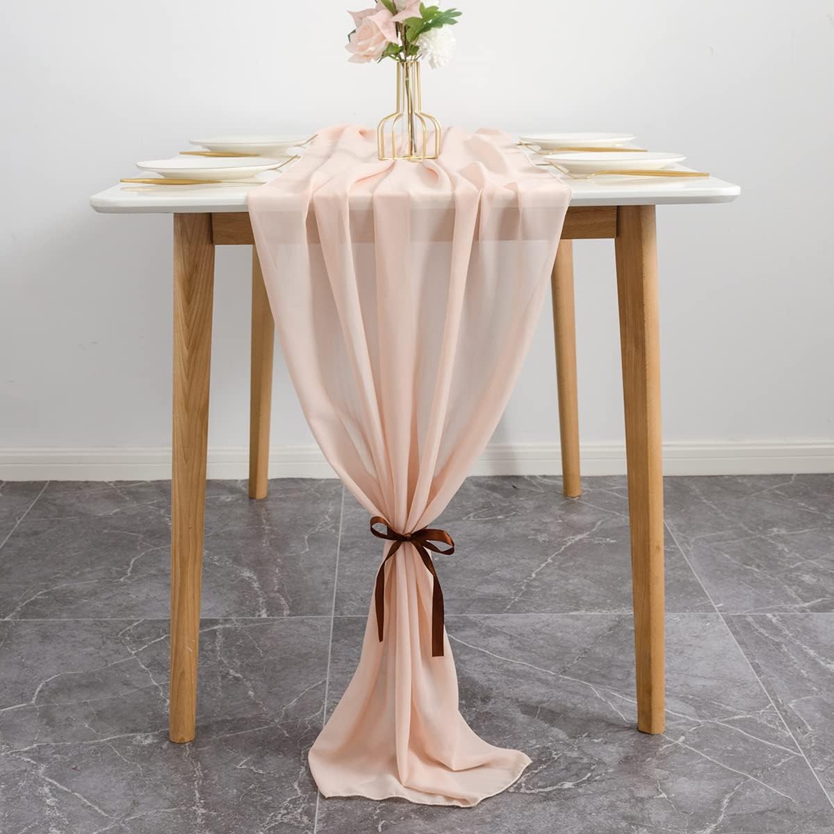 2 Pack Chiffon Table Runner 120 inches,Romantic Wedding Runner Tablecloth Décor for Bridal Shower Bachelorette Party,Chiffon Sashes,Chair Sash Wedding Birthday Decoration (Peach)