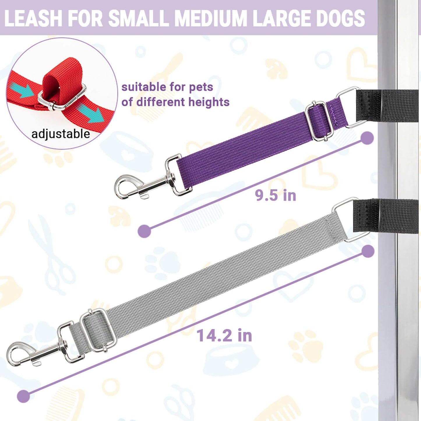 Dog Grooming Arm Accessories, 3 Pack Adjustable Grooming Loop Extension Straps, Pet Bathing Restraints Leashes Table Lead for Small, Medium & Large Dogs