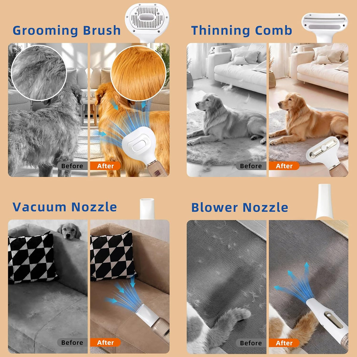 Vacuum Grooming Brush,4-In-1 Kit for Shedding,Deshedding Tool for Dog