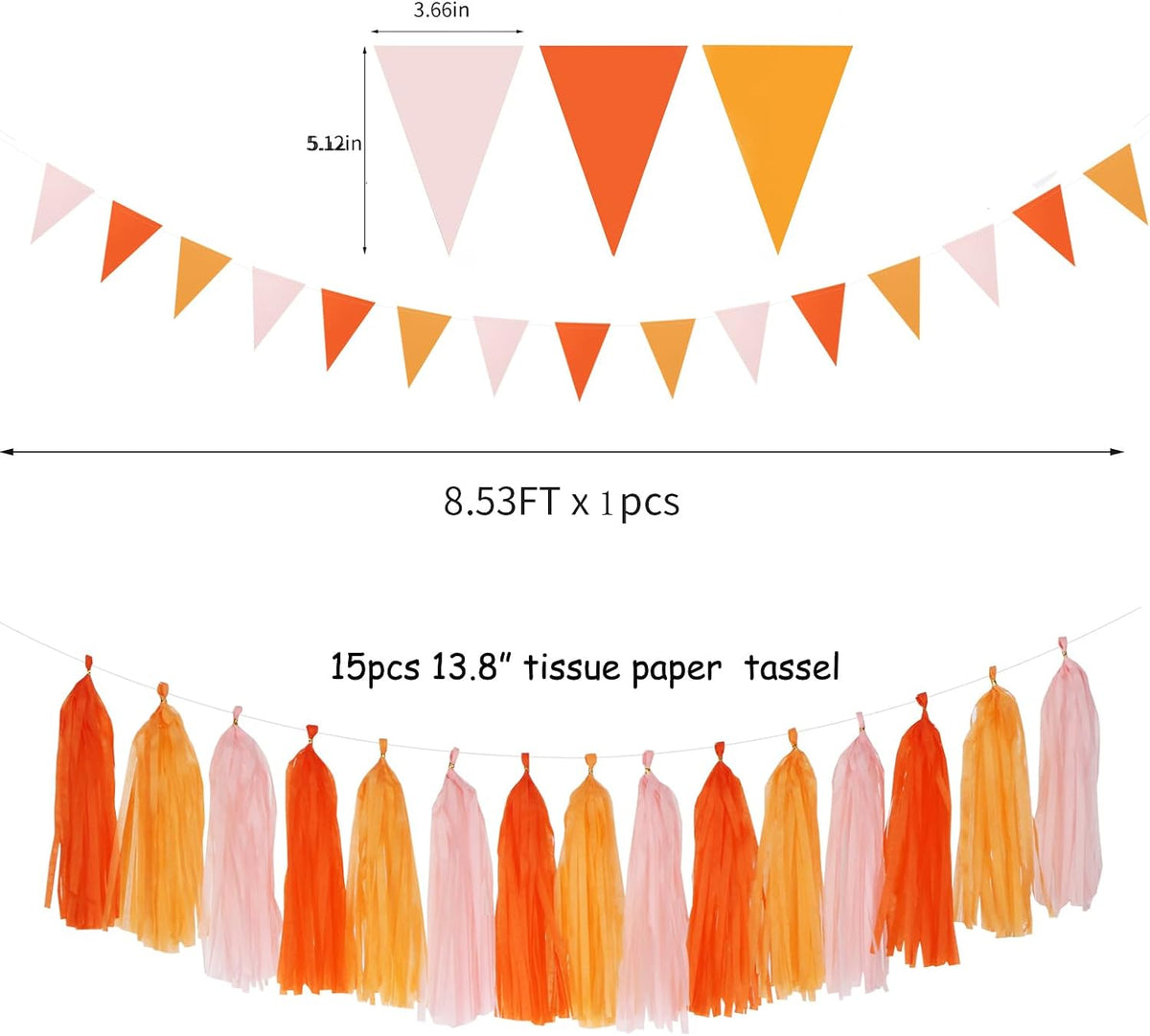 Pink-Orange Groovy Party-Decorations Pom-Poms Streamers - 23pcs Fall Autumn Thanksgiving Harvest Tissue Tassel Garland Banner,Birthday Baby Bridal Shower Engagement Wedding Decor