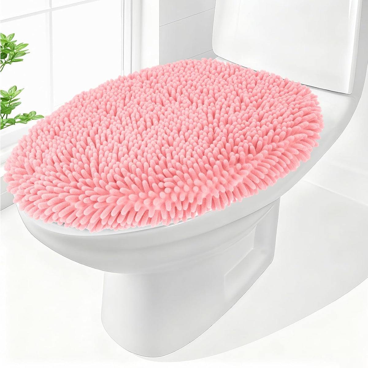 Chenille Elongated Toilet Seat Cover 19.5"x 15" Machine Washable