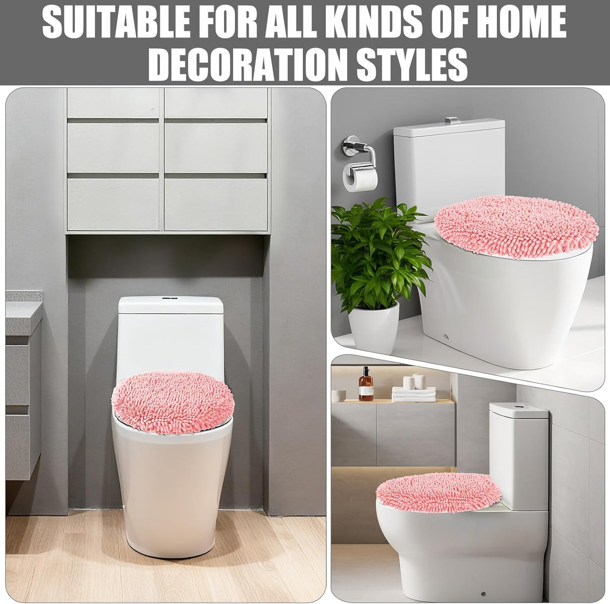 Chenille Elongated Toilet Seat Cover 19.5"x 15" Machine Washable
