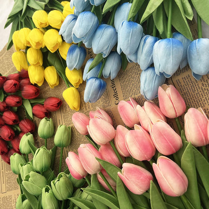 20pcs Artificial Tulips Flowers Fake Faux PU Tulip Bouquet Real Touch Flower Arrangement for Home Room Office Party Wedding Decoration Excellent Gift Idea for Mothers Day (Pink)