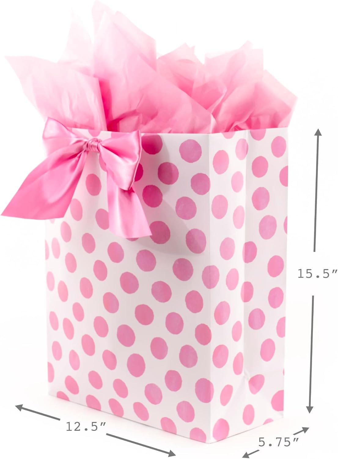 15" Extra Large Gift Bag with Tissue Paper (Pink Polka Dots)
