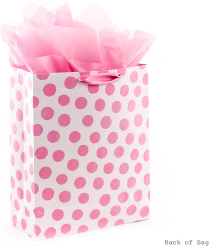 15" Extra Large Gift Bag with Tissue Paper (Pink Polka Dots)