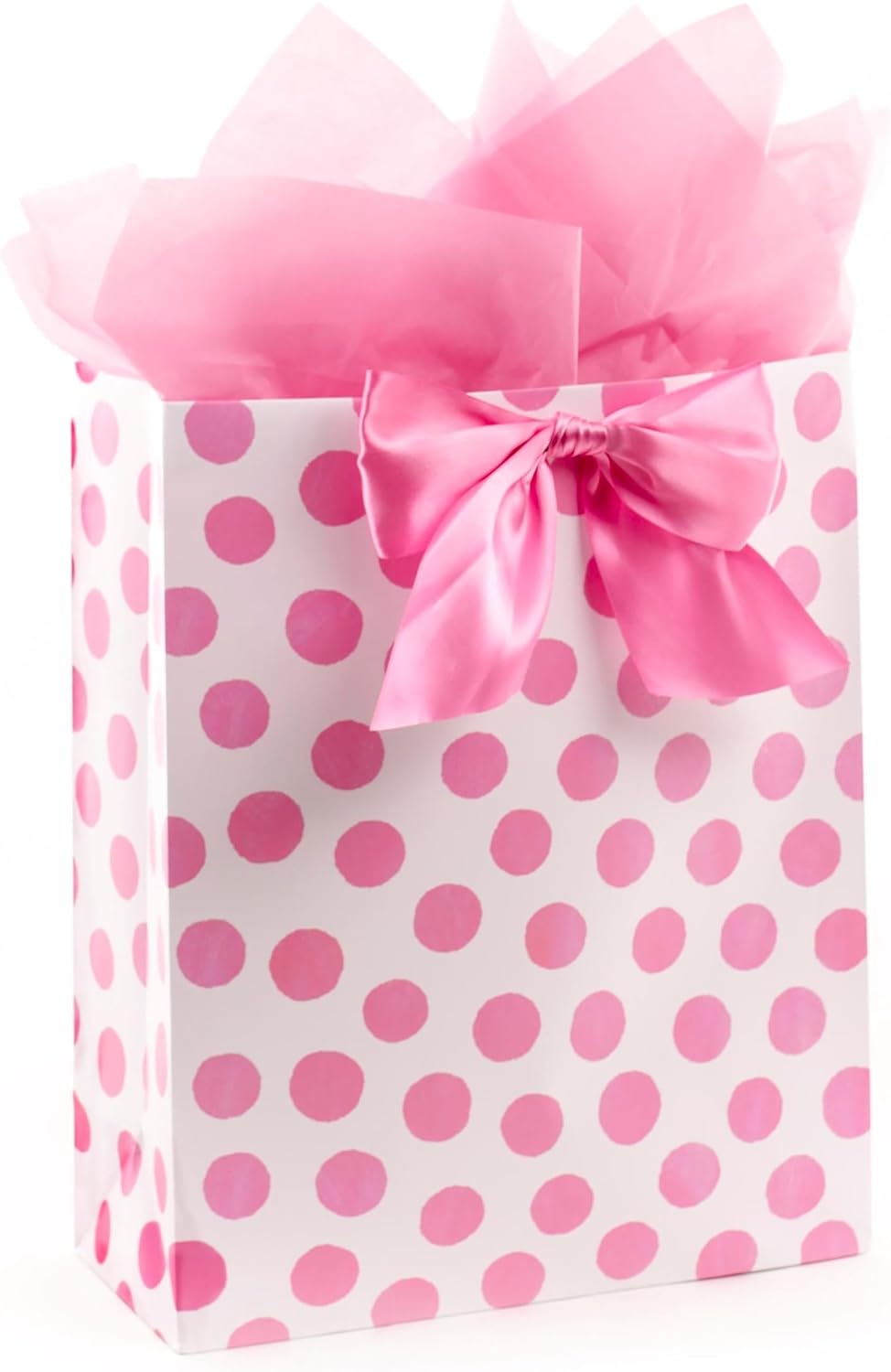 15" Extra Large Gift Bag with Tissue Paper (Pink Polka Dots)