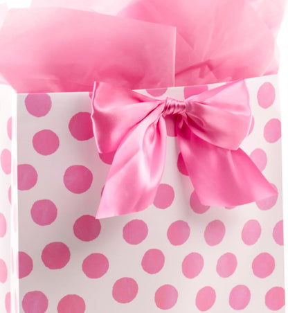 15" Extra Large Gift Bag with Tissue Paper (Pink Polka Dots)