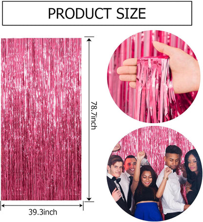2 Pack Pink Backdrop Party Decorations Tinsel Curtain Party Backdrop Foil Fringe Birthday Decorations Photo Booth Streamer Backdrop Pink Theme Bachelorette Graduation Decor