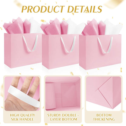 5 Pack Large Pink Gift Bags with Handles & 10 Tissue Papers