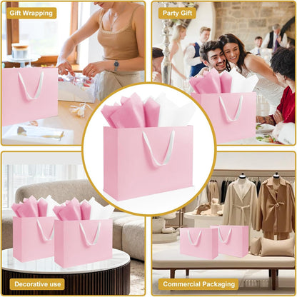 5 Pack Large Pink Gift Bags with Handles & 10 Tissue Papers