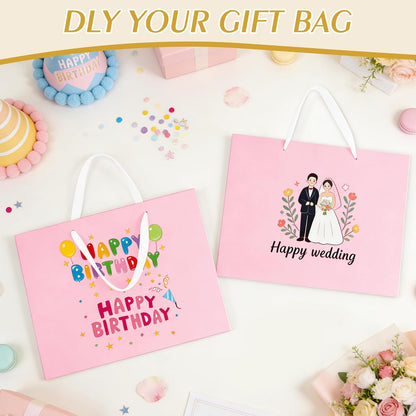 5 Pack Large Pink Gift Bags with Handles & 10 Tissue Papers
