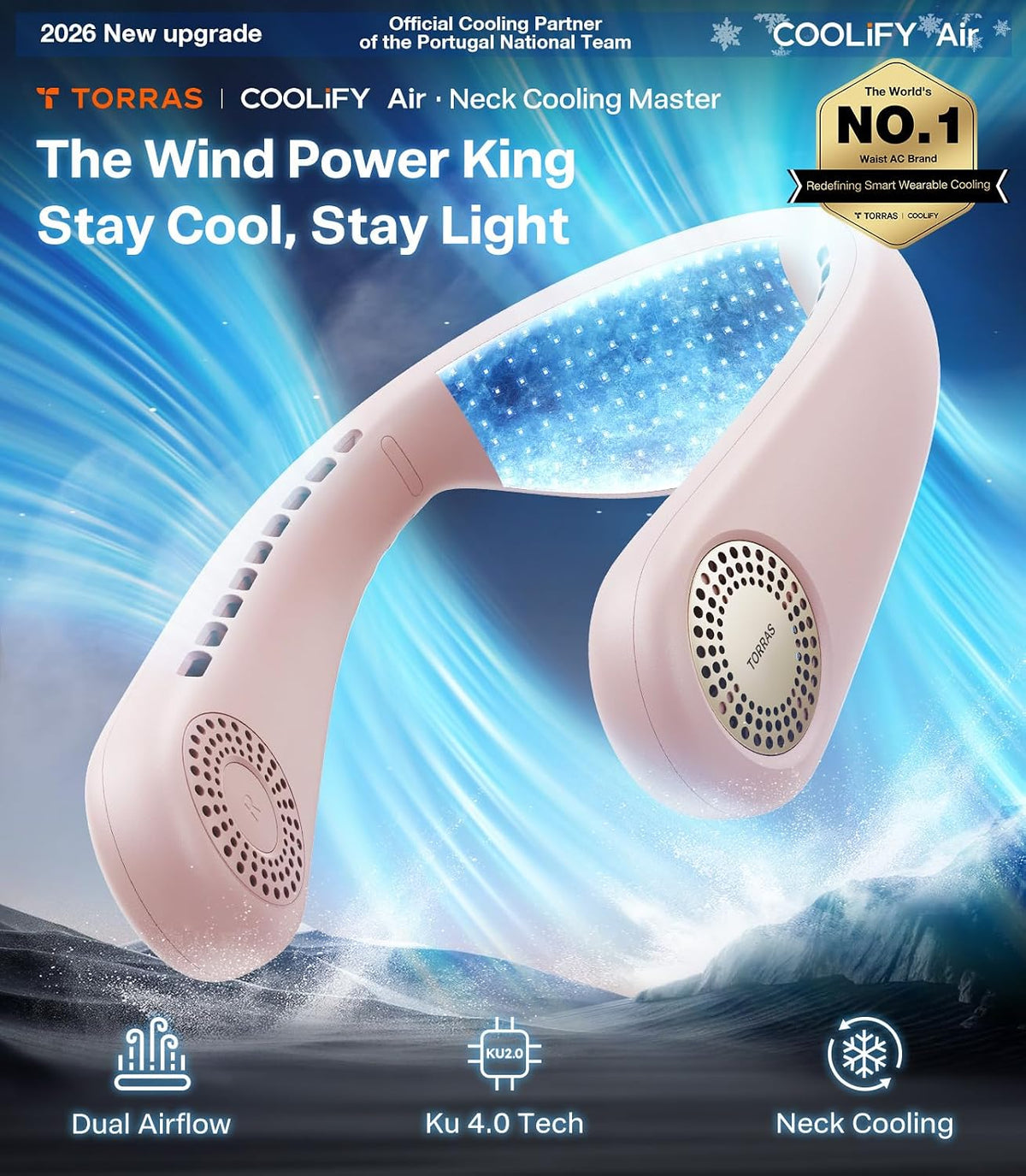 COOLiFY Air 2026 Upgraded Neck Fan Air Conditioner, Ultra-Light Portable Fan Rechargeable, Personal Cooling Neck with 3 Modes Fan/Cooler/Heat for Travel, Camping, Outdoor Gift for Women, Pink