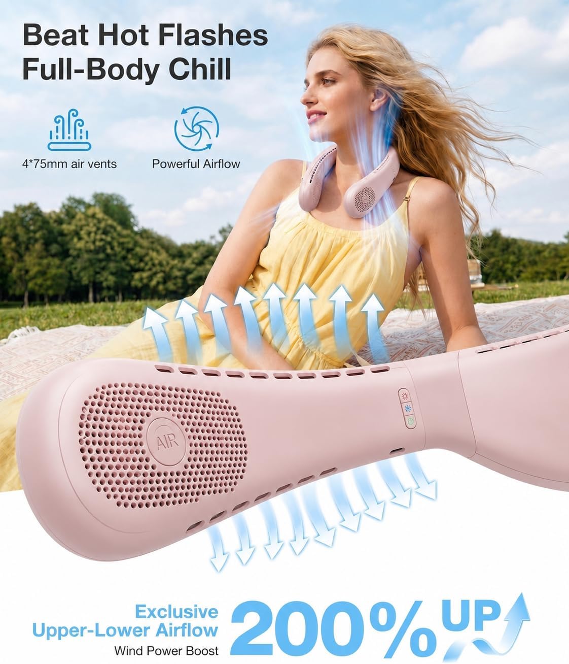 COOLiFY Air 2026 Upgraded Neck Fan Air Conditioner, Ultra-Light Portable Fan Rechargeable, Personal Cooling Neck with 3 Modes Fan/Cooler/Heat for Travel, Camping, Outdoor Gift for Women, Pink