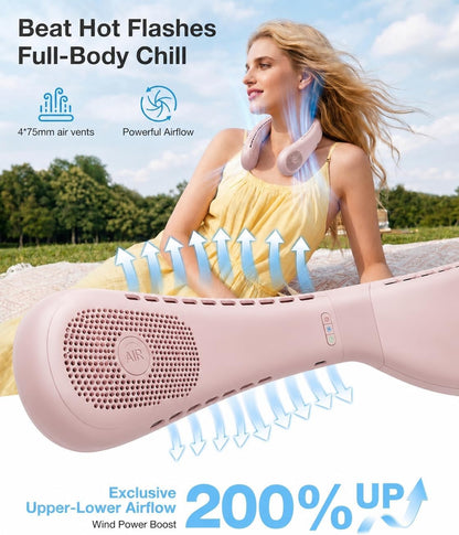 COOLiFY Air 2026 Upgraded Neck Fan Air Conditioner, Ultra-Light Portable Fan Rechargeable, Personal Cooling Neck with 3 Modes Fan/Cooler/Heat for Travel, Camping, Outdoor Gift for Women, Pink