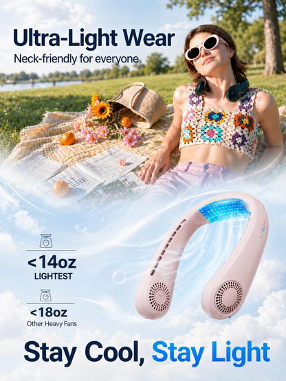COOLiFY Air 2026 Upgraded Neck Fan Air Conditioner, Ultra-Light Portable Fan Rechargeable, Personal Cooling Neck with 3 Modes Fan/Cooler/Heat for Travel, Camping, Outdoor Gift for Women, Pink