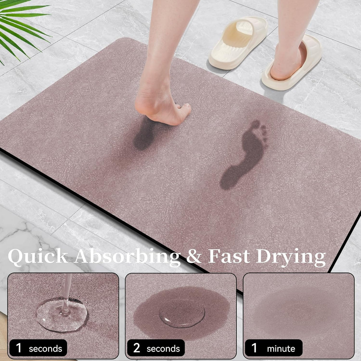 Bath Rugs 24x17-Diatomaceous Earth Stone Bath Mats for Bathroom,Blush Pink