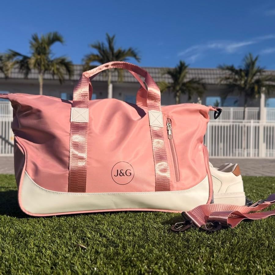 Waterproof Gym Duffel Bag – Lightweight Travel & Sports Bag with Shoe Compartment and Wet Pocket for Men & Women – Carry-On Weekender for Gym, Beach, Trips – 8 Colors (Light Pink)