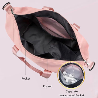Waterproof Gym Duffel Bag – Lightweight Travel & Sports Bag with Shoe Compartment and Wet Pocket for Men & Women – Carry-On Weekender for Gym, Beach, Trips – 8 Colors (Light Pink)