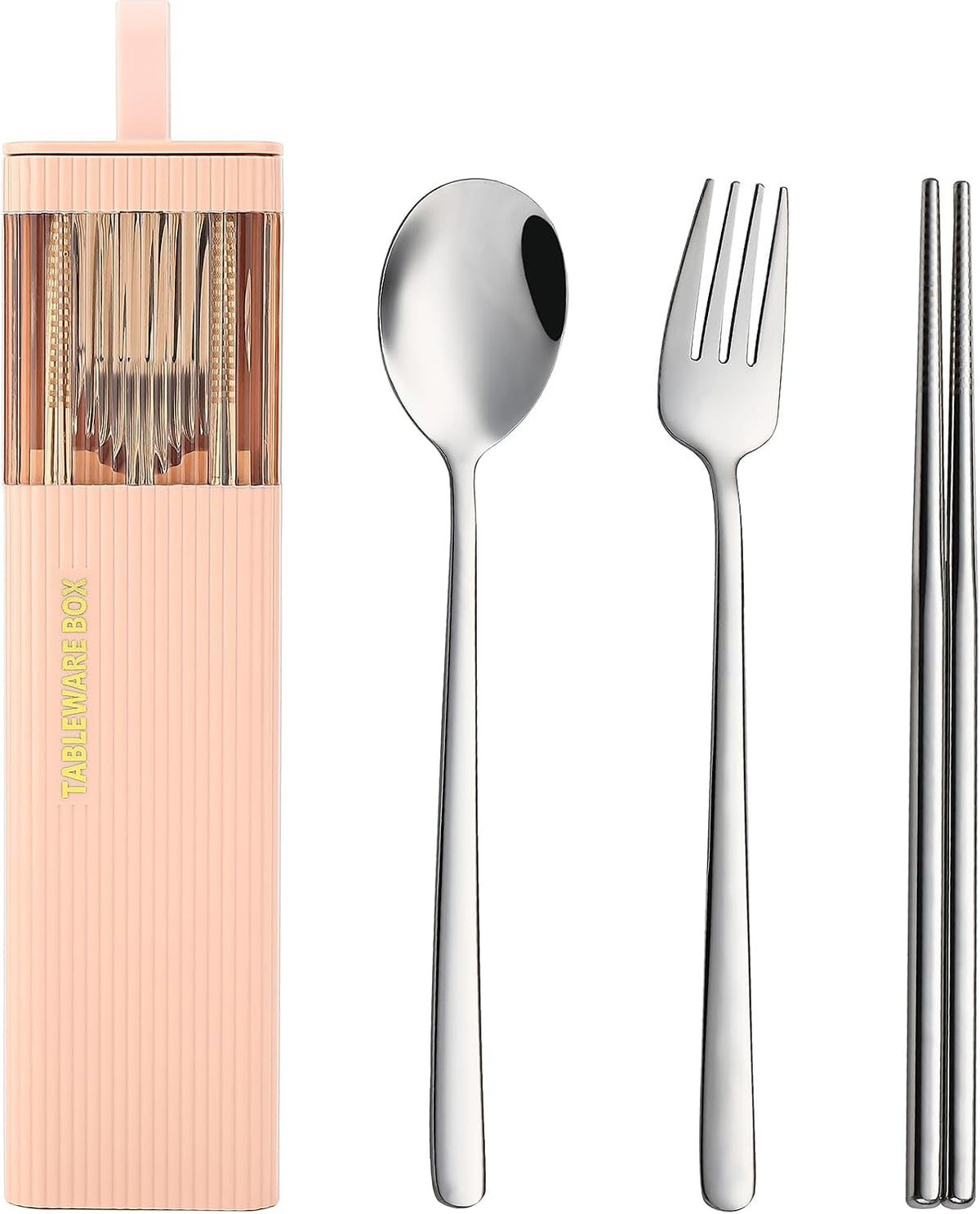 Travel Utensils with Case, 4Pcs Korean Chopsticks Fork and Spoon Set