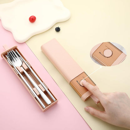 Travel Utensils with Case, 4Pcs Korean Chopsticks Fork and Spoon Set