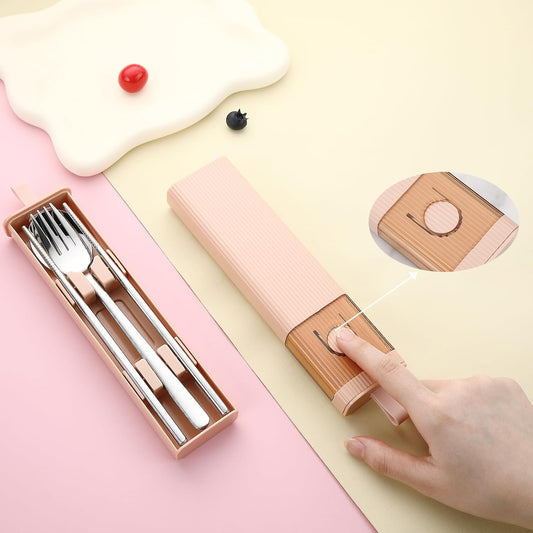 Travel Utensils with Case, 4Pcs Korean Chopsticks Fork and Spoon Set