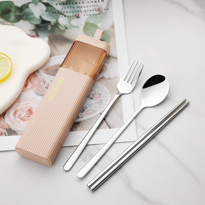 Travel Utensils with Case, 4Pcs Korean Chopsticks Fork and Spoon Set