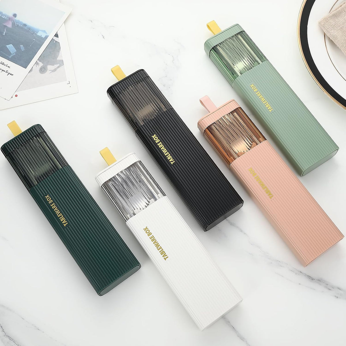 Travel Utensils with Case, 4Pcs Korean Chopsticks Fork and Spoon Set