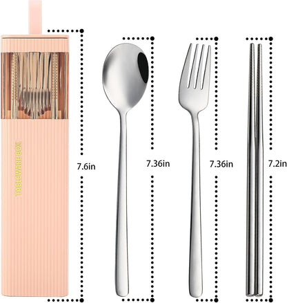 Travel Utensils with Case, 4Pcs Korean Chopsticks Fork and Spoon Set