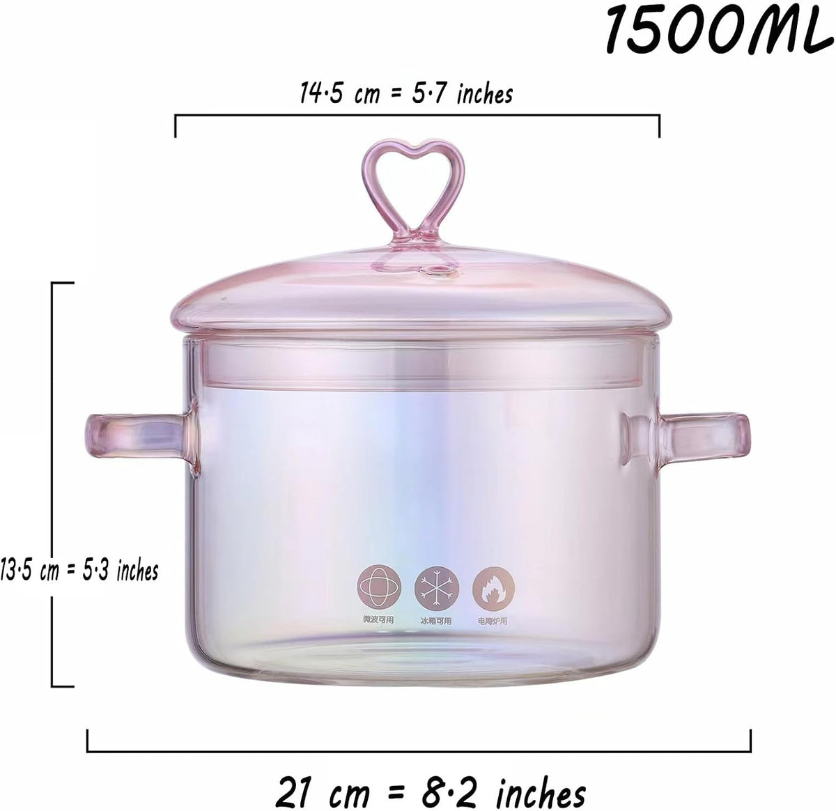 Heat Resistant Glass Pot, Clear Glassware Glass Pot, Glass Saucepan with Lid for Cooking Milk Pasta Soup, 1.9L, Borosilicate Glass, Translucent Pink