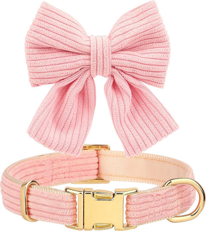 Cute Small Dog Harness Collar and Leash Set with Bowtie, Pink, S