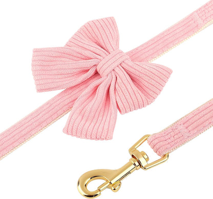 Cute Small Dog Harness Collar and Leash Set with Bowtie, Pink, S