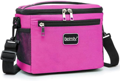 BEIMILY Lunch Box for Men/Women,Small Insulated Lunch Bag,Reusable LunchBox for work Picnic Beach,Leakproof Soft Cooler Tote Bag Organizer with Adjustable Shoulder Strap for Adults(Dark pink)