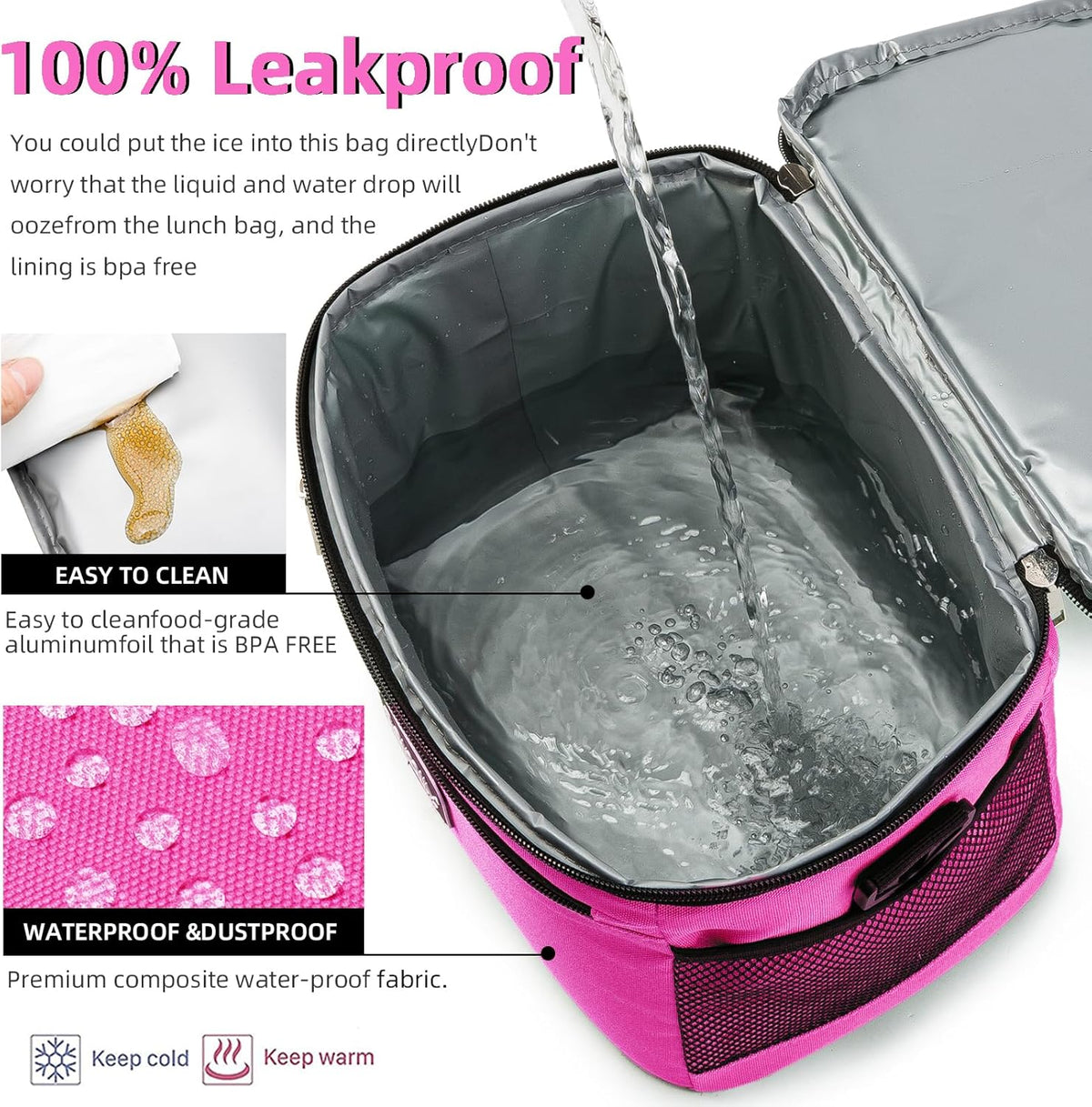 BEIMILY Lunch Box for Men/Women,Small Insulated Lunch Bag,Reusable LunchBox for work Picnic Beach,Leakproof Soft Cooler Tote Bag Organizer with Adjustable Shoulder Strap for Adults(Dark pink)