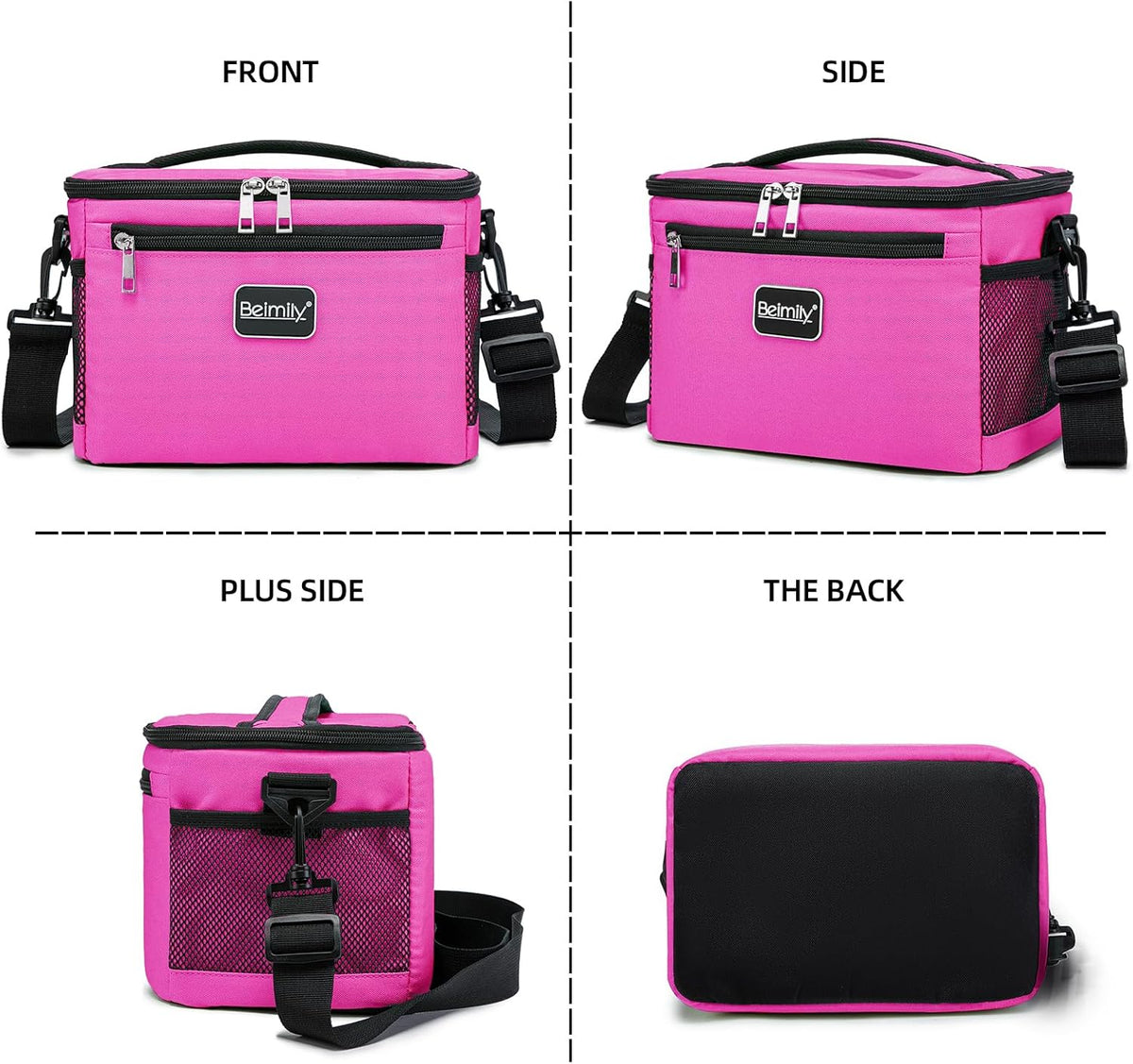 BEIMILY Lunch Box for Men/Women,Small Insulated Lunch Bag,Reusable LunchBox for work Picnic Beach,Leakproof Soft Cooler Tote Bag Organizer with Adjustable Shoulder Strap for Adults(Dark pink)