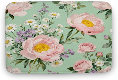 Beautiful Pink Flowers Bathroom Rugs Non Slip Bath Mat Soft Microfiber Super Absorbent Machine Washable Floor Carpet for Shower Tub Bathroom 15.7" x23.6