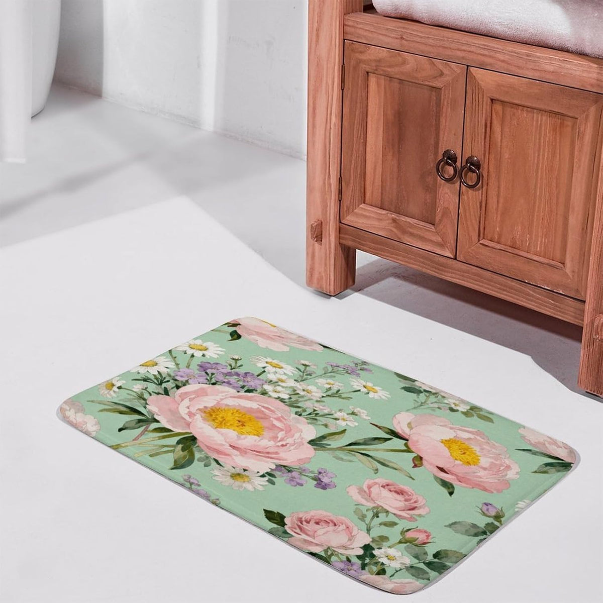Beautiful Pink Flowers Bathroom Rugs Non Slip Bath Mat Soft Microfiber Super Absorbent Machine Washable Floor Carpet for Shower Tub Bathroom 15.7" x23.6
