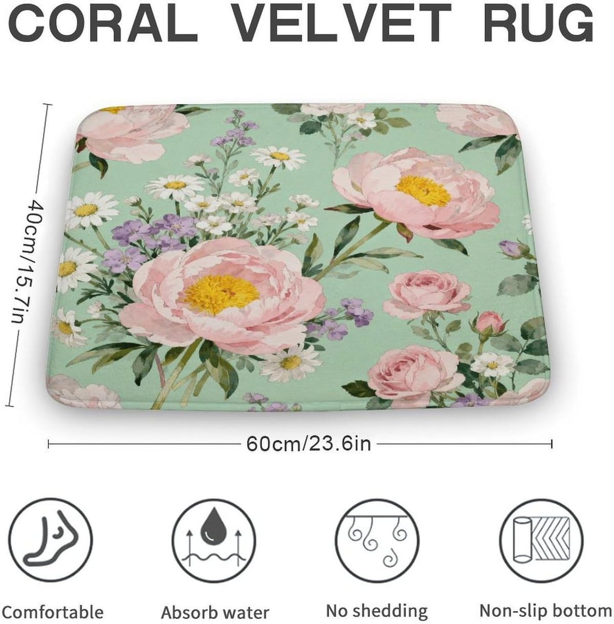 Beautiful Pink Flowers Bathroom Rugs Non Slip Bath Mat Soft Microfiber Super Absorbent Machine Washable Floor Carpet for Shower Tub Bathroom 15.7" x23.6