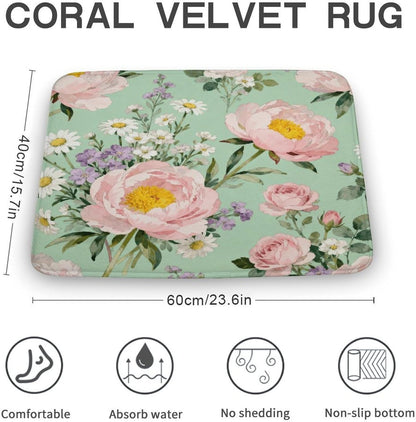 Beautiful Pink Flowers Bathroom Rugs Non Slip Bath Mat Soft Microfiber Super Absorbent Machine Washable Floor Carpet for Shower Tub Bathroom 15.7" x23.6
