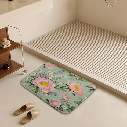 Beautiful Pink Flowers Bathroom Rugs Non Slip Bath Mat Soft Microfiber Super Absorbent Machine Washable Floor Carpet for Shower Tub Bathroom 15.7" x23.6