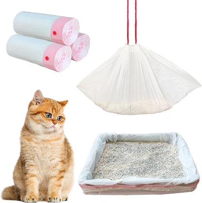 30 Count 37" x 18" Cat Litter Box Liners Large Drawstring Cat Litter Bags Pink Pan Liners for Pet Litter Tray