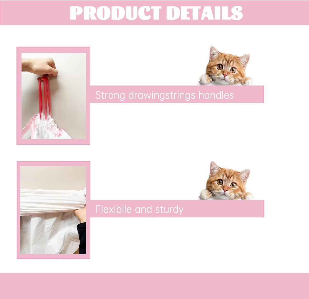 30 Count 37" x 18" Cat Litter Box Liners Large Drawstring Cat Litter Bags Pink Pan Liners for Pet Litter Tray