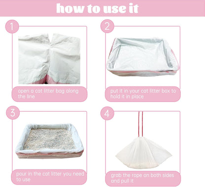 30 Count 37" x 18" Cat Litter Box Liners Large Drawstring Cat Litter Bags Pink Pan Liners for Pet Litter Tray