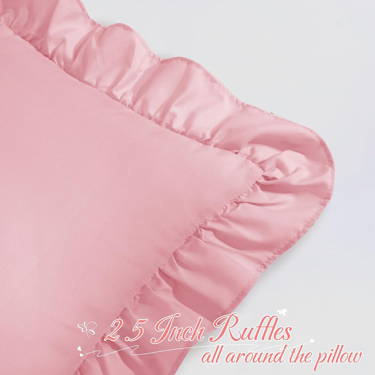 Pink Ruffle Lumbar Pillow Cover, 12x20 Inch