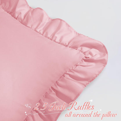 Pink Ruffle Lumbar Pillow Cover, 12x20 Inch