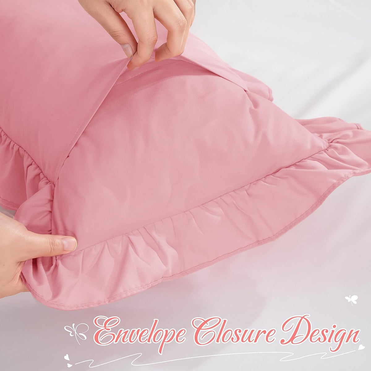 Pink Ruffle Lumbar Pillow Cover, 12x20 Inch