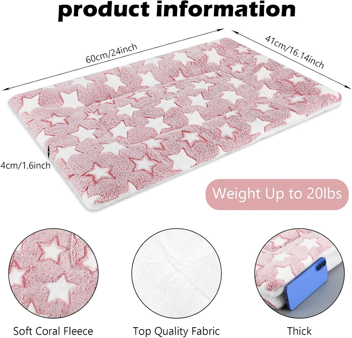 4 Pcs Washable Dog Crate Mat Kennel Pad Replaceable Reversible Pet Bed Pad for Crate Pet, Sleeping Mat for Small, Medium, Large Dog Machine Washable(16.14 x 24 x 1.6 Inch, Pink)
