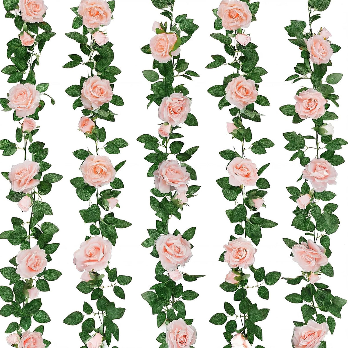 5Pcs 34FT Flower Garland Pink Artificial Rose Vine Wedding Home Decor